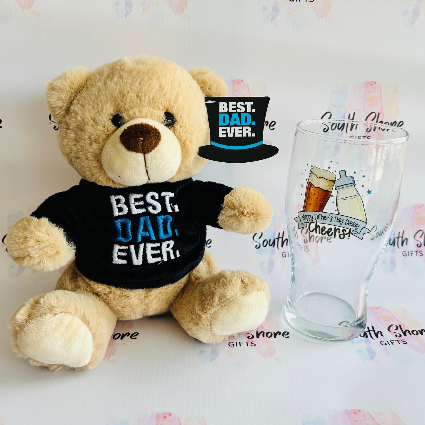 Best Dad Ever Gift Set – Teddy Bear & Pint Glass - 3 Designs