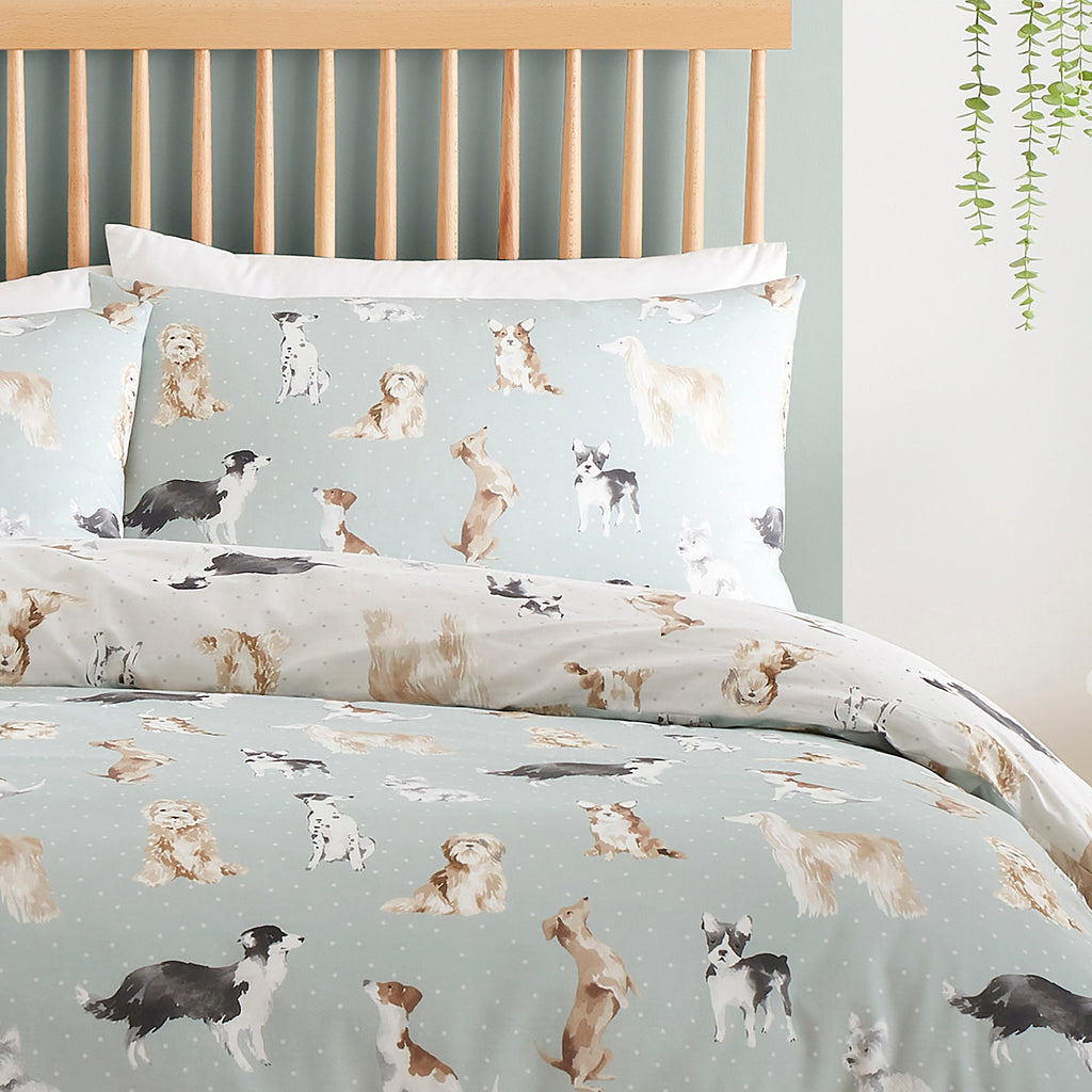 Duvet Cover Set Cute Dogs in Duck Egg