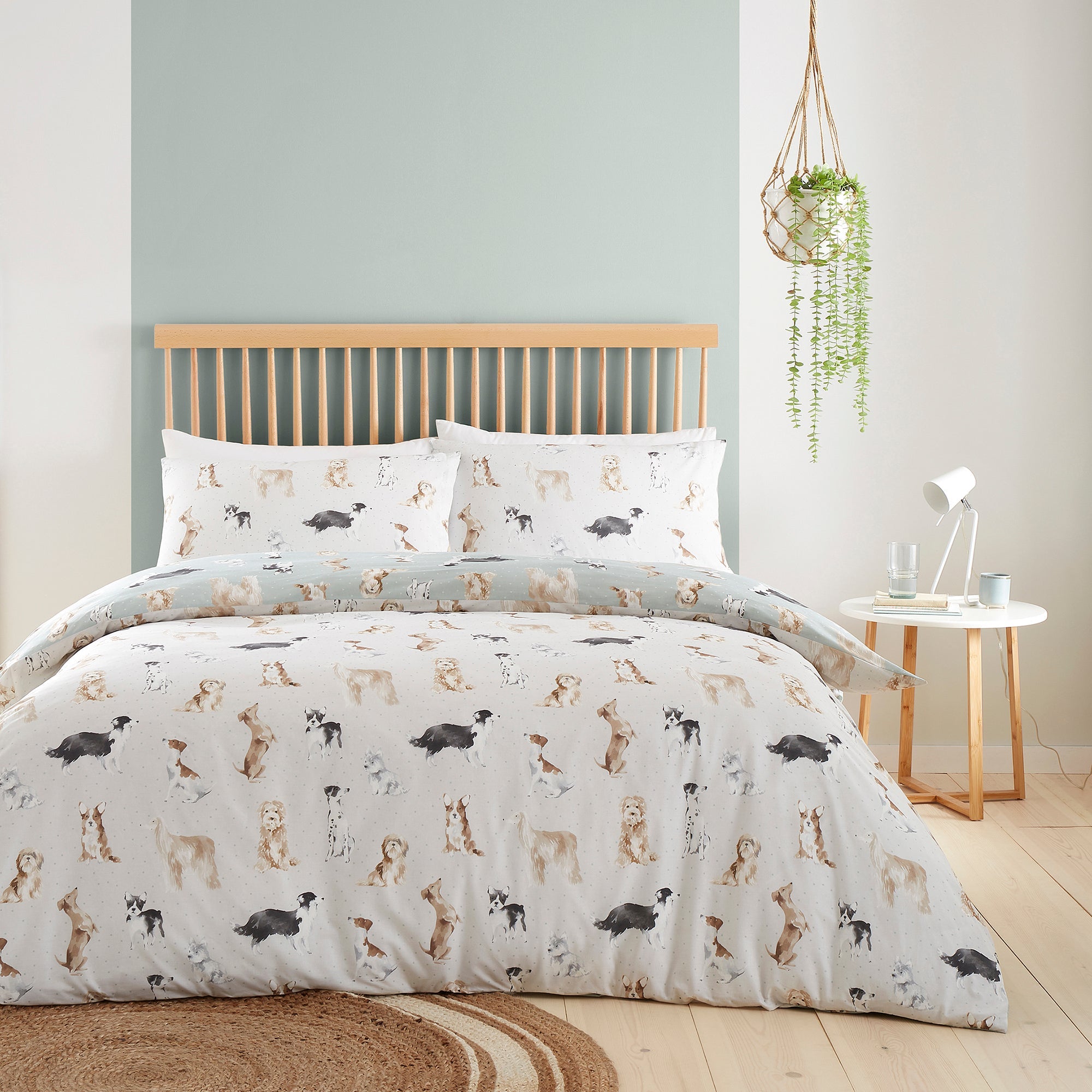 Duvet Cover Set Cute Dogs in Duck Egg