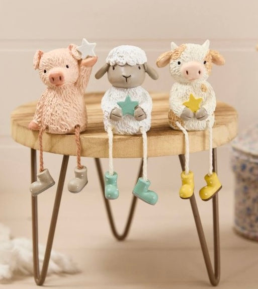 Set of 3 Mini Farm Animal Shelf Sitters – Cute Resin Farmhouse Decorations