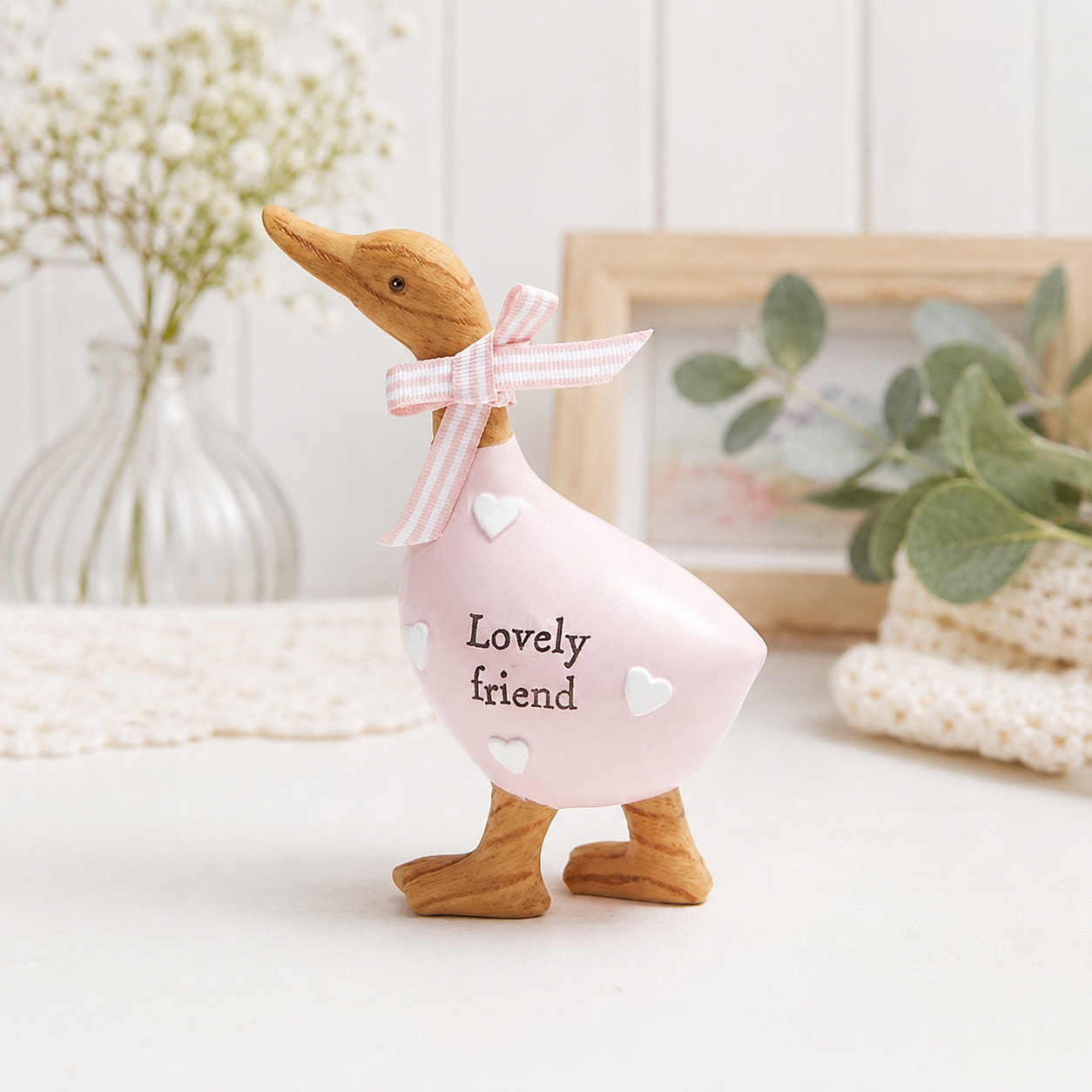 Lovely Friend Pink Duck Ornament – Heart Detail Decorative Gift