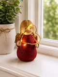 LED Red Angel with Light-Up Heart Ornament – 10cm
