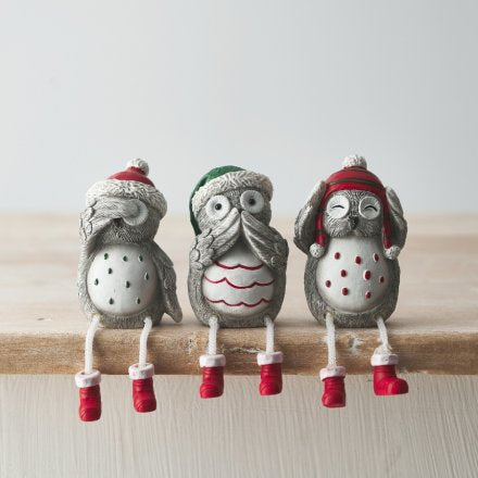 Grey Nordic Owl Shelf Sitters
