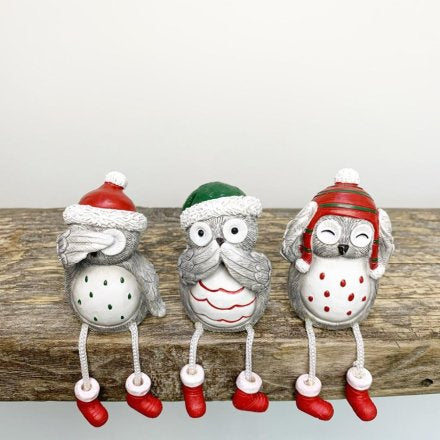 Grey Nordic Owl Shelf Sitters