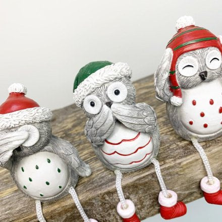 Grey Nordic Owl Shelf Sitters