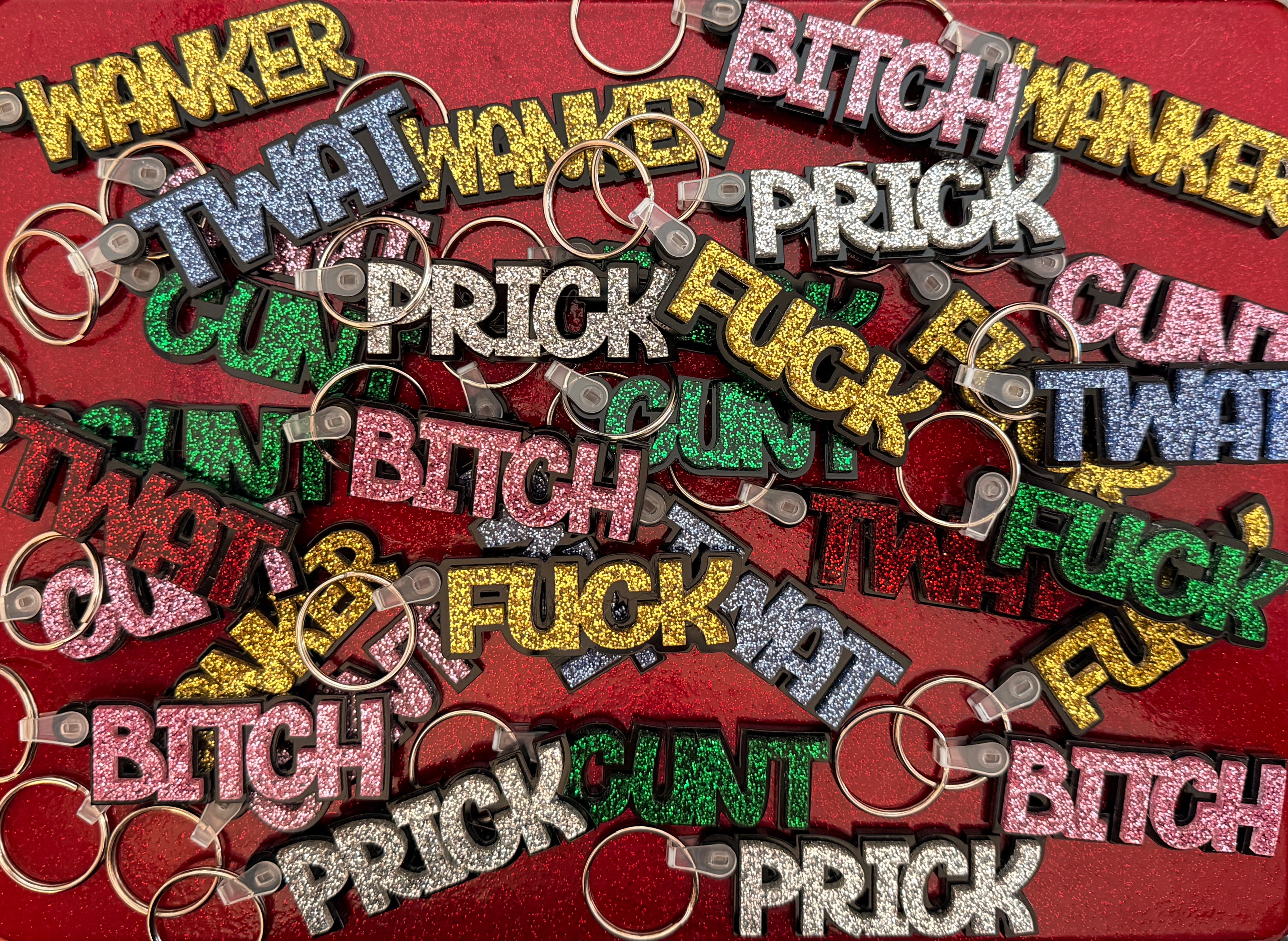 Glitter 3D Sweary Keyrings - FREE POSTAGE