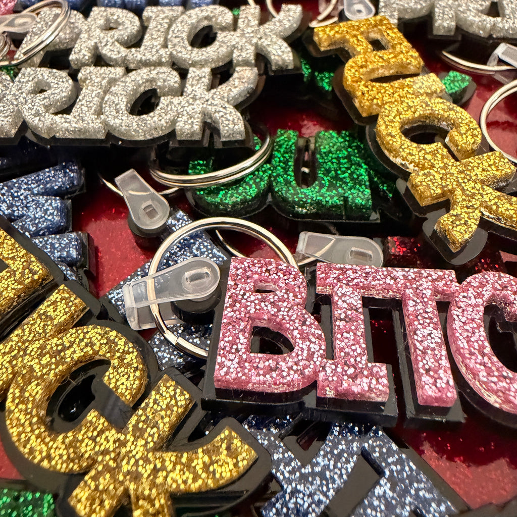 Glitter 3D Sweary Keyrings - FREE POSTAGE