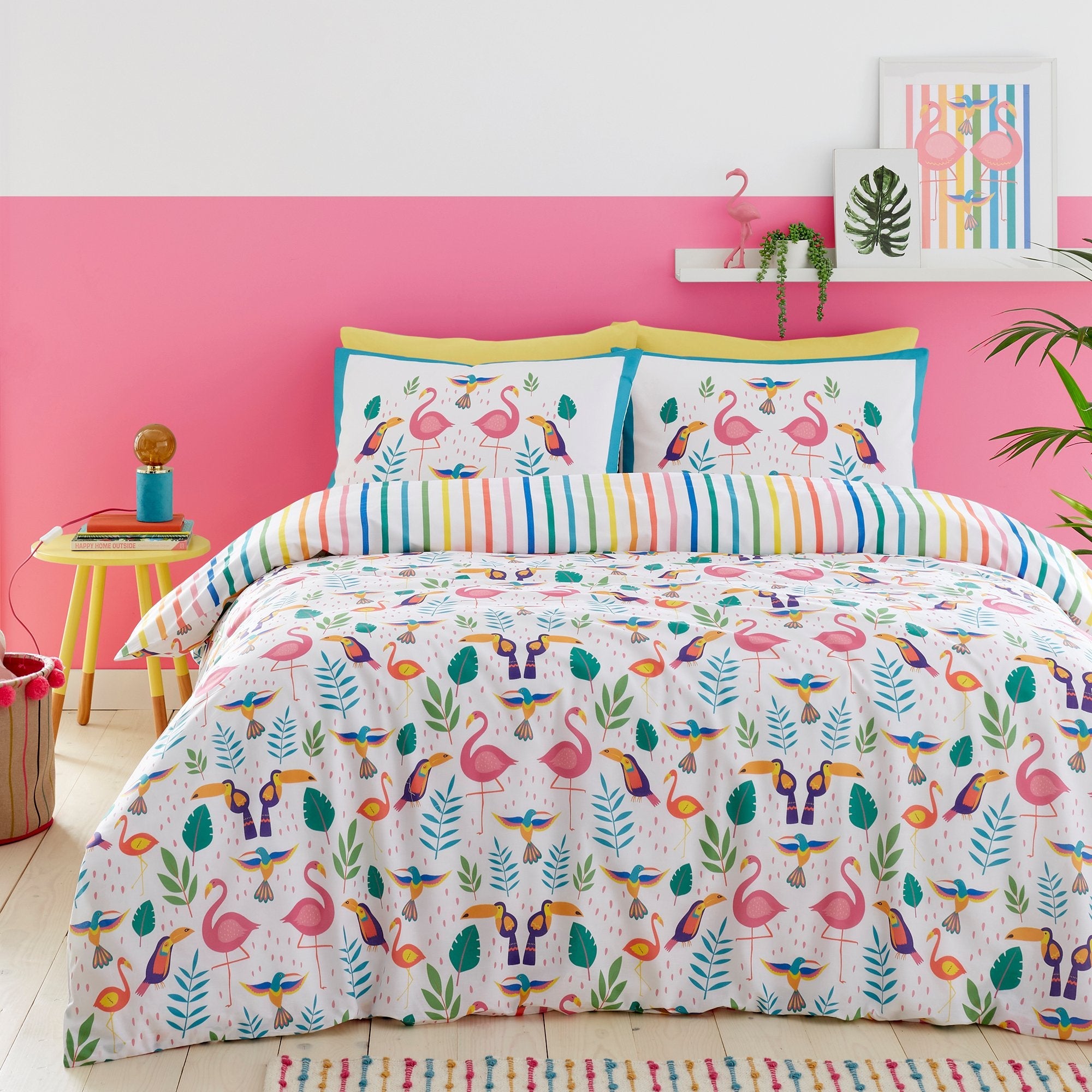 Duvet Cover Set Tropical Flamingo in Pink