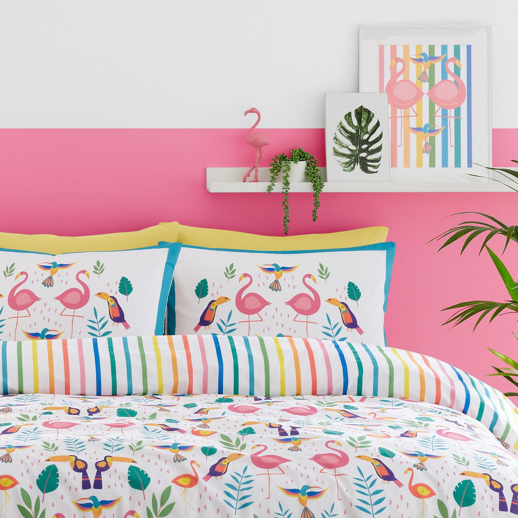 Duvet Cover Set Tropical Flamingo in Pink