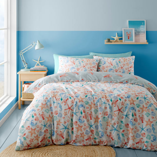 Duvet Cover Set Coastal Bay in Coral/Camel