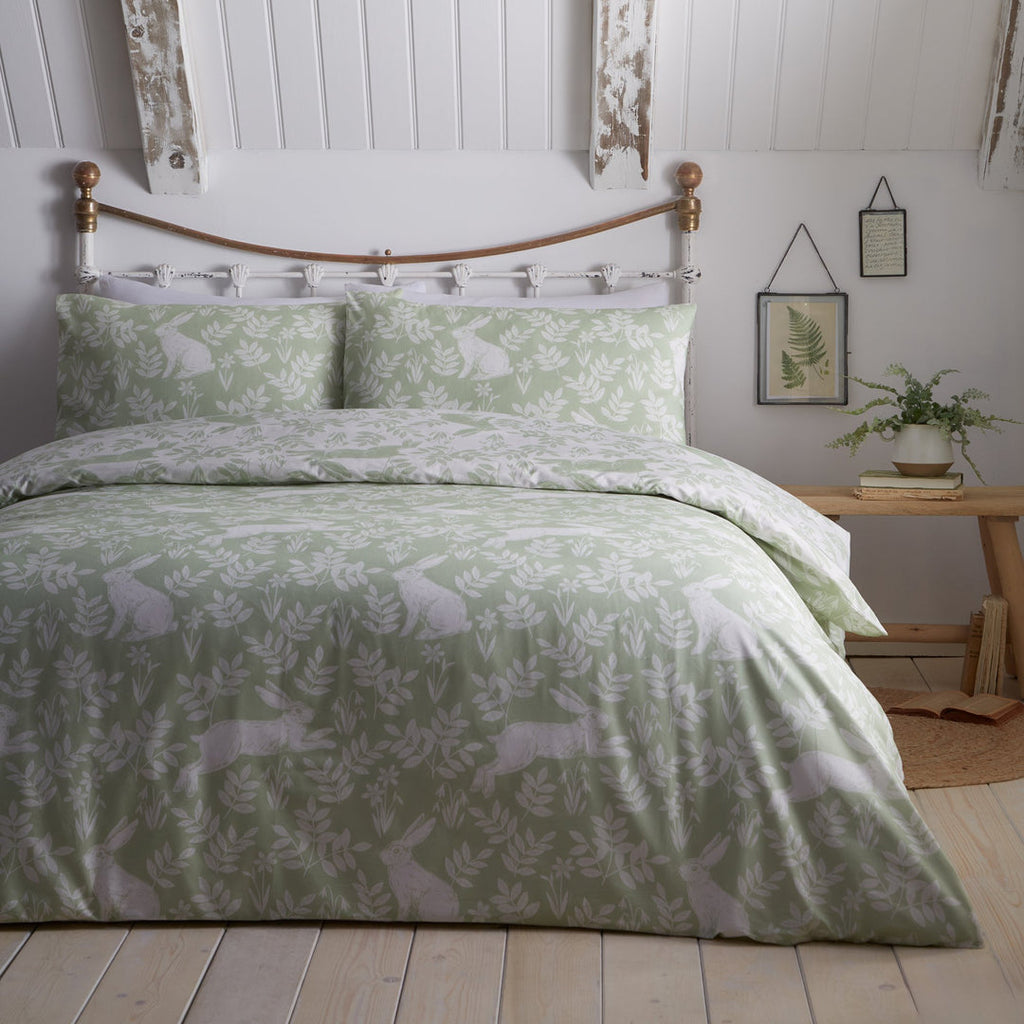 Duvet Cover Set Spring Rabbits in Green