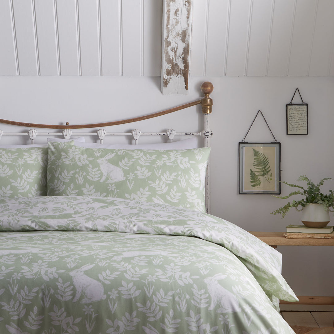 Duvet Cover Set Spring Rabbits in Green