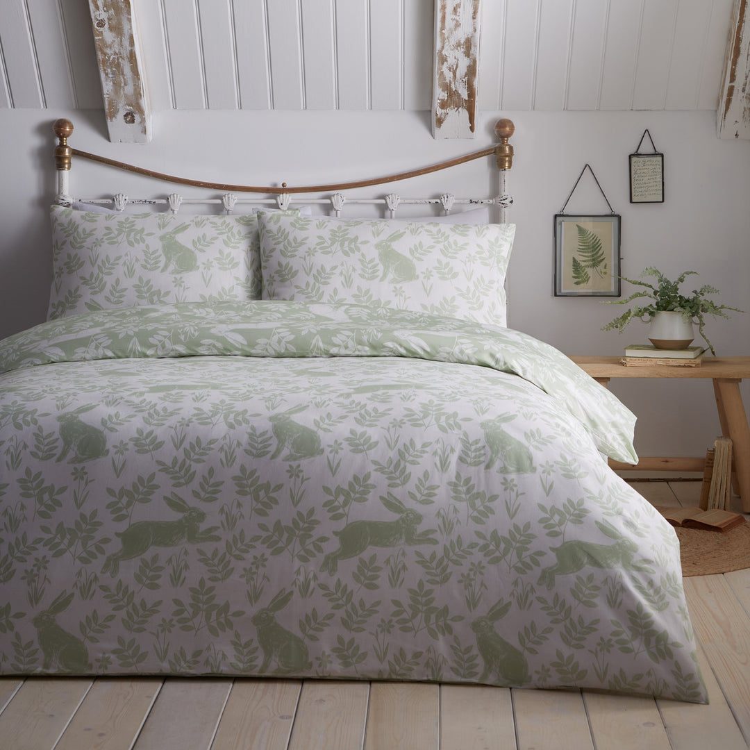 Duvet Cover Set Spring Rabbits in Green