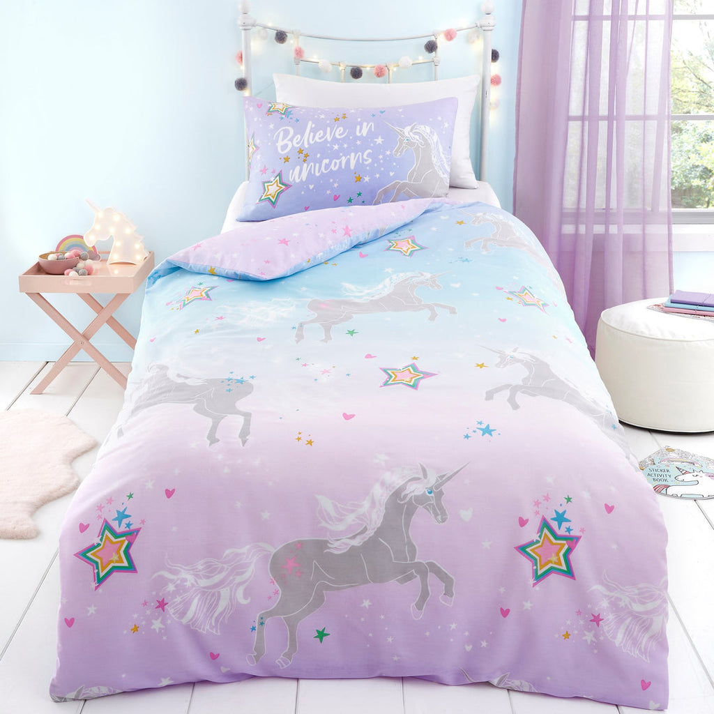 Duvet Cover Set Ombre Unicorn in Lilac