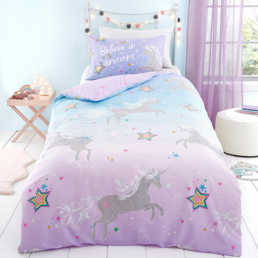 Duvet Cover Set Ombre Unicorn in Lilac