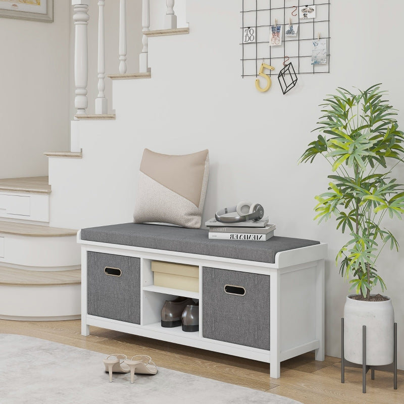 Shoe Bench with Cushioned Seat & Fabric Drawers