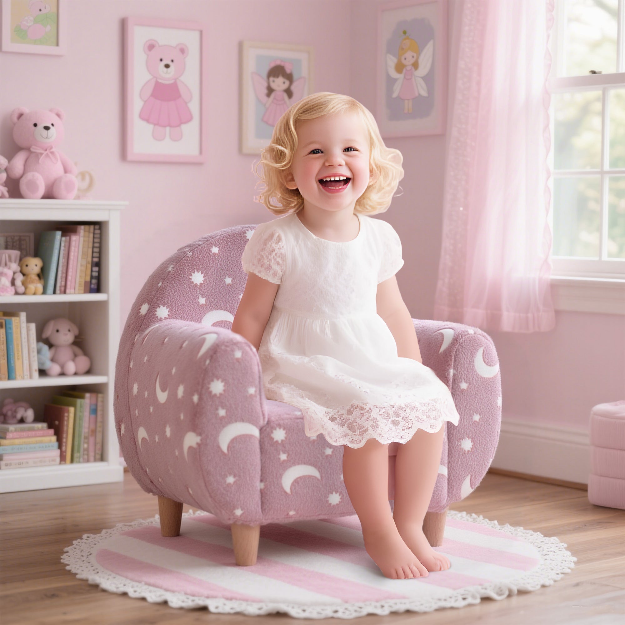 Kids Armchair, Glow in the Dark Chair with Star Design - Pink