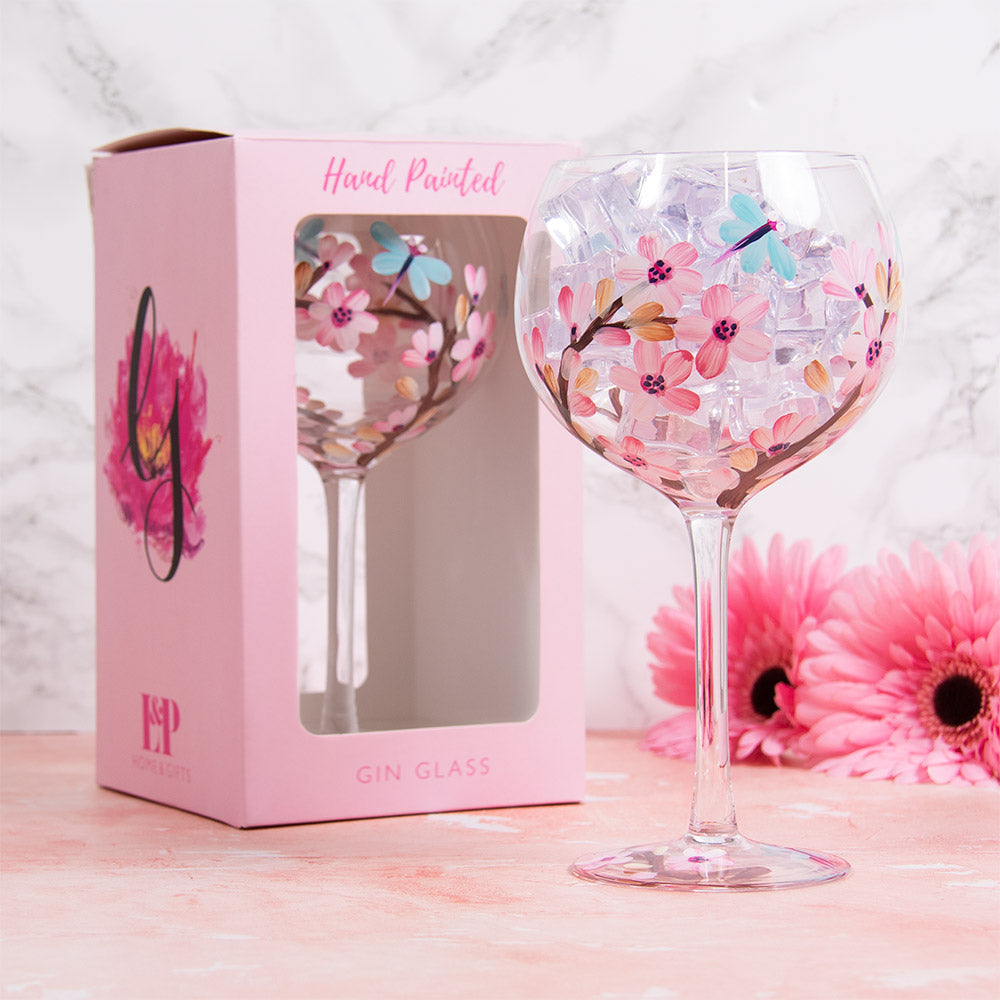 Blossom & Dragonfly Gin Glass - Hand Painted