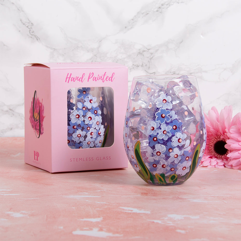 Delphiniums Stemless Glass - Hand Painted
