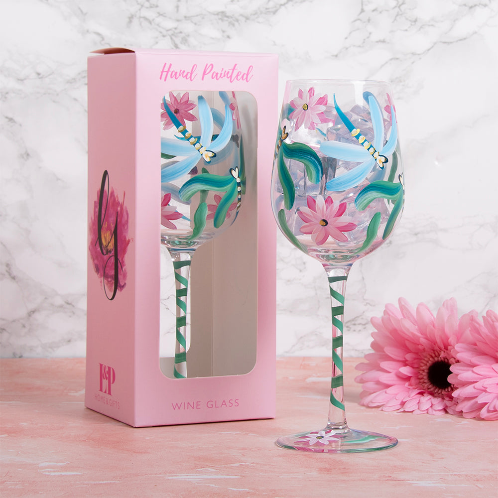 Dragonflies Wine Glass - Hand Painted