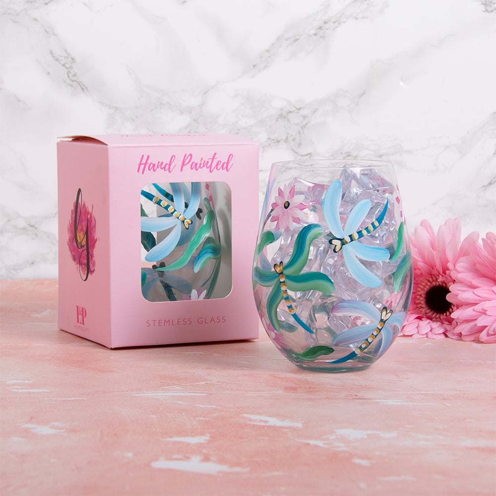 Dragonflies Stemless Glass - Handpainted