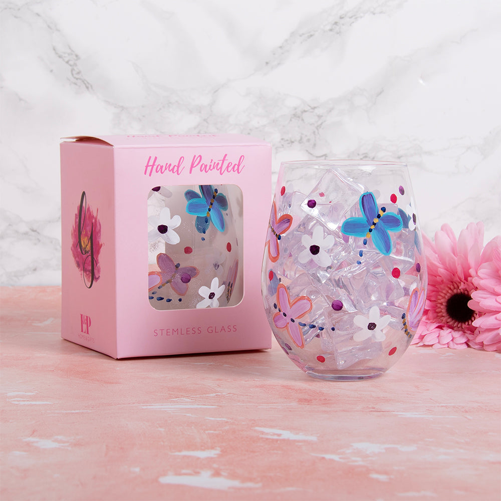 Butterflies Stemless Glass - hand Painted