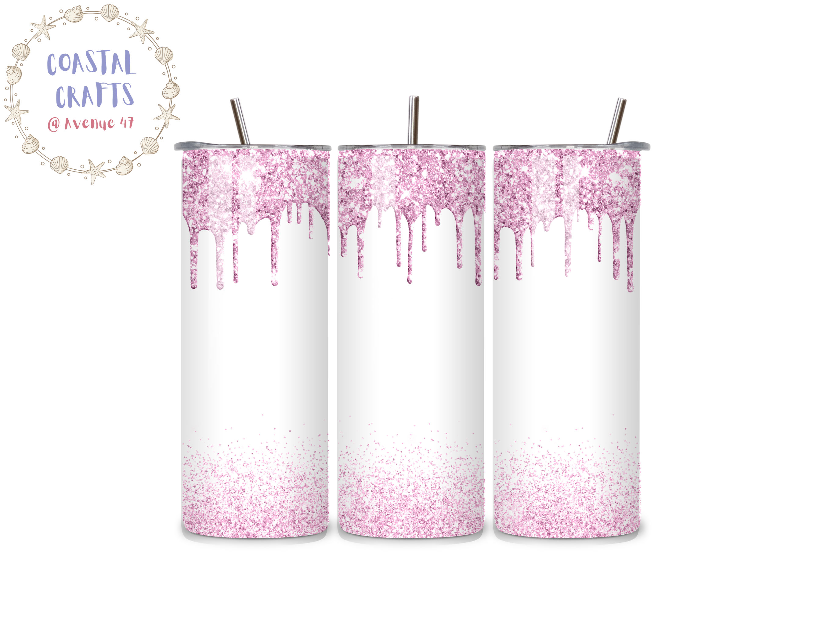 20oz Stainless Steel Skinny Tumblers - Glitter Drip - 7 Colour Options
