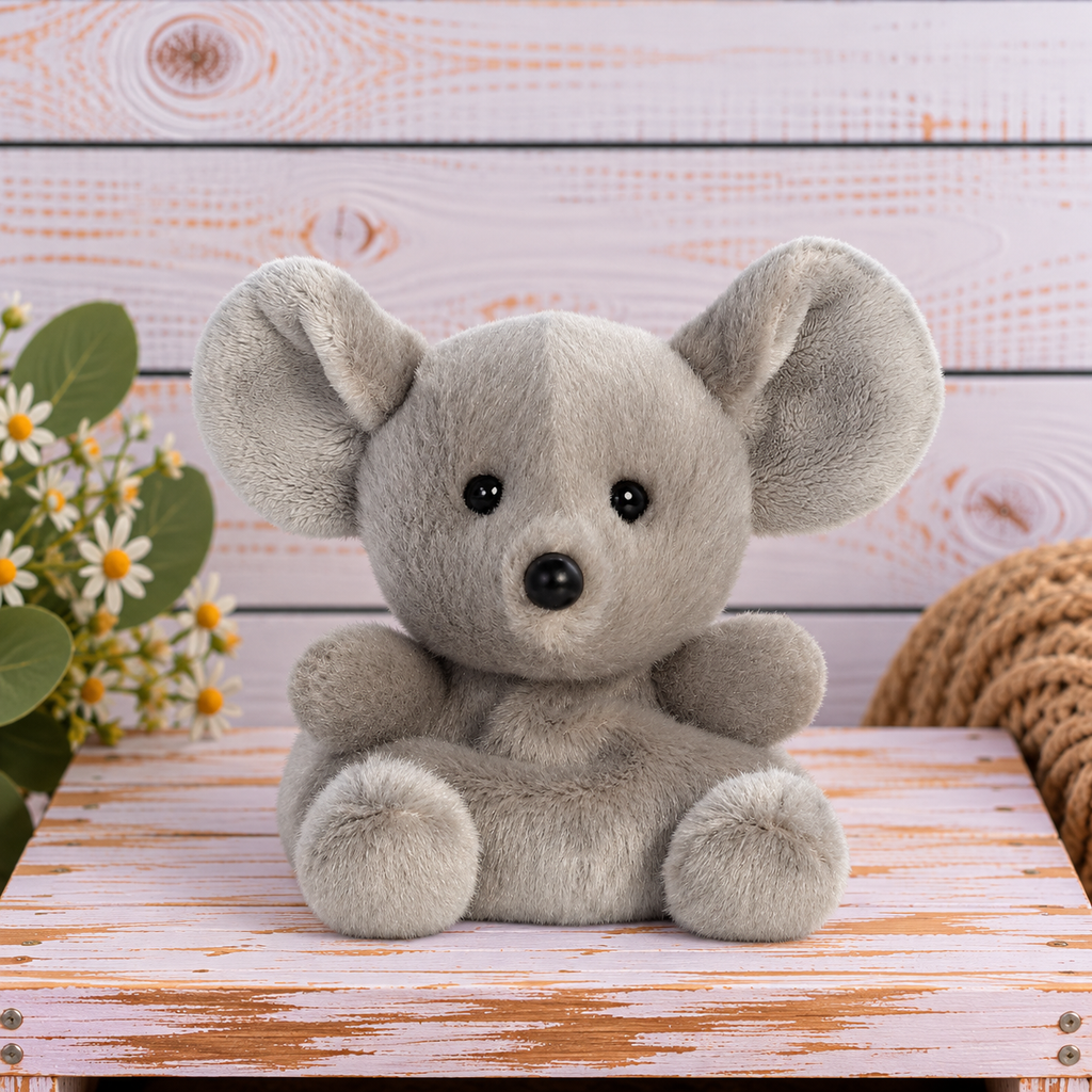 Aurora Palm Pals Chatty Mouse 13cm grey mouse plush soft toy with large ears