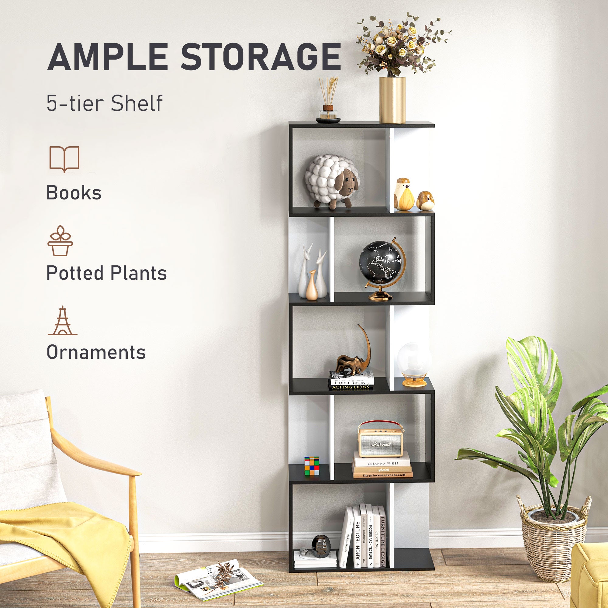 S-Shaped Wooden Freestanding Storage Shelf - Colour Options