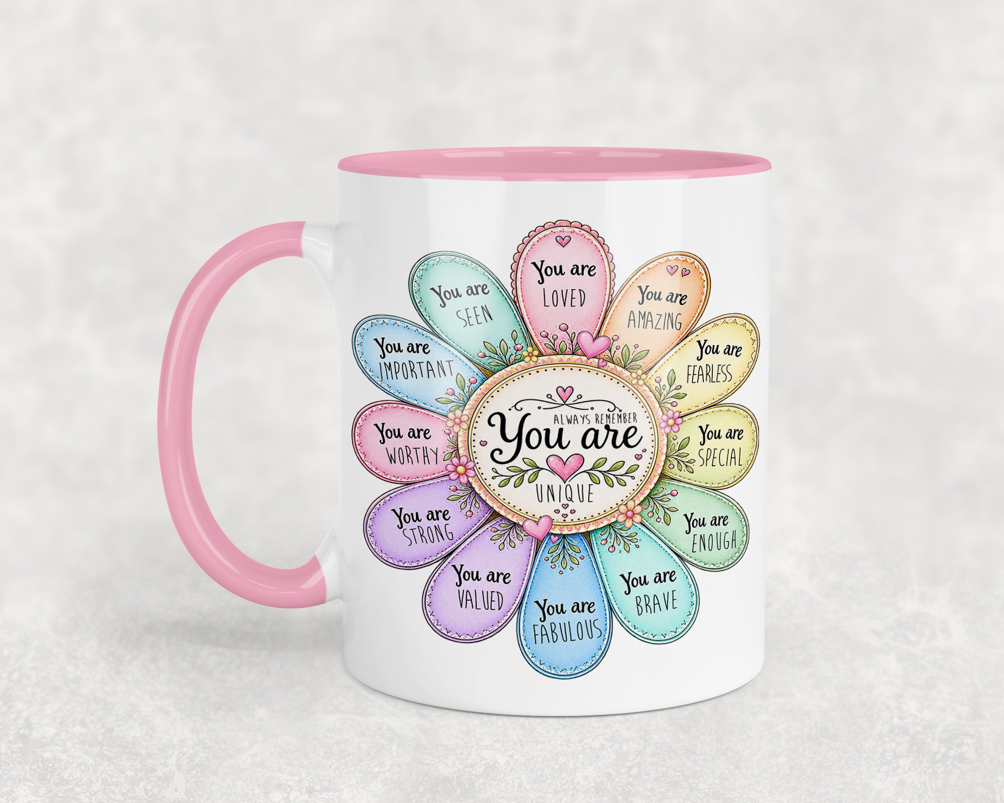 Positive Affirmation Mug – You Are Loved, Strong & Enough | 11oz Ceramic Positivity Mug