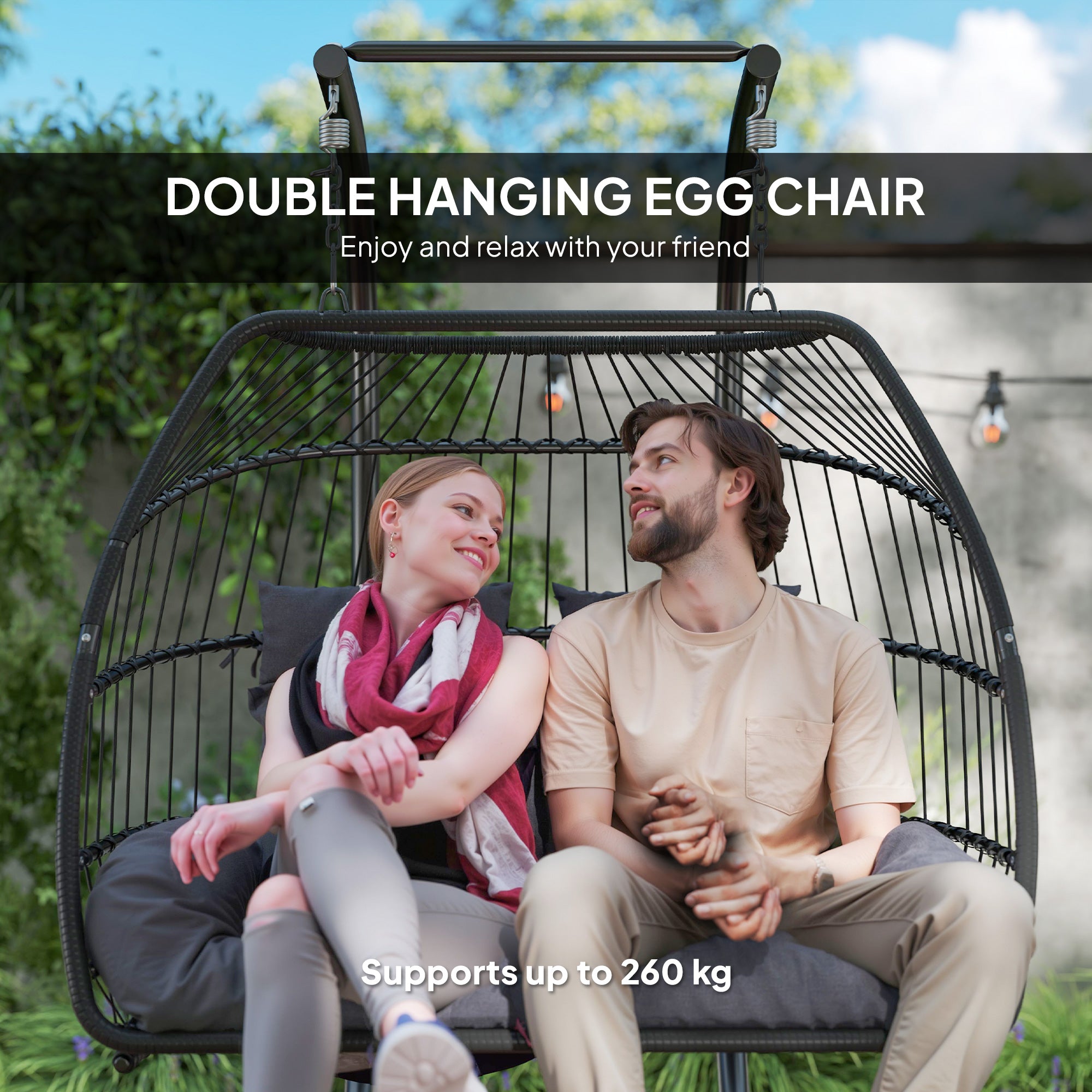 Rattan Double Hanging Egg Chair with Stand
