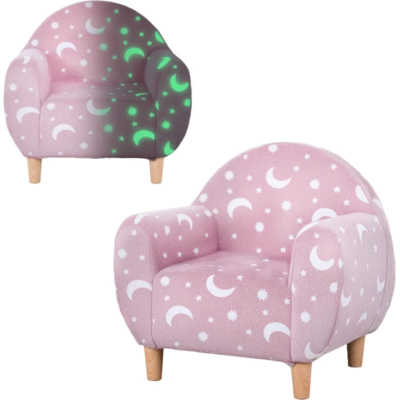 Kids Armchair, Glow in the Dark Chair with Star Design - Pink