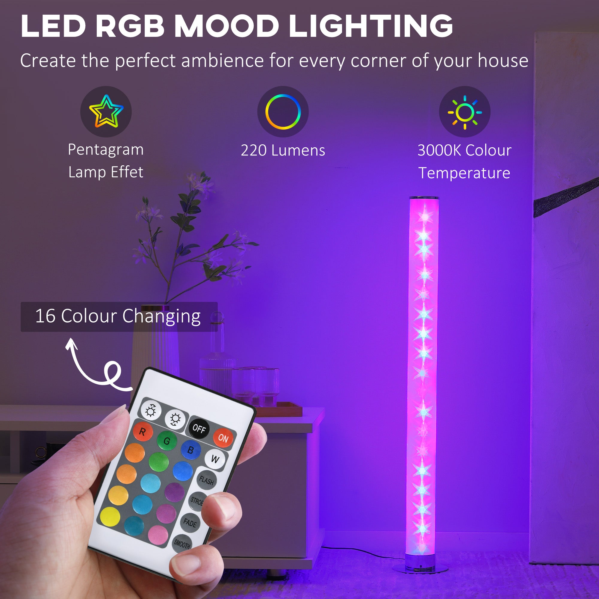RGB Floor Lamp, Dimmable Corner Lamp with Remote Control
