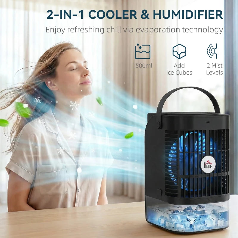 Portable Air Conditioner, 4-in-1 Mini Air Cooler with 4 Wind Speed, 2 Cool Mist, RGB 7 LED Light