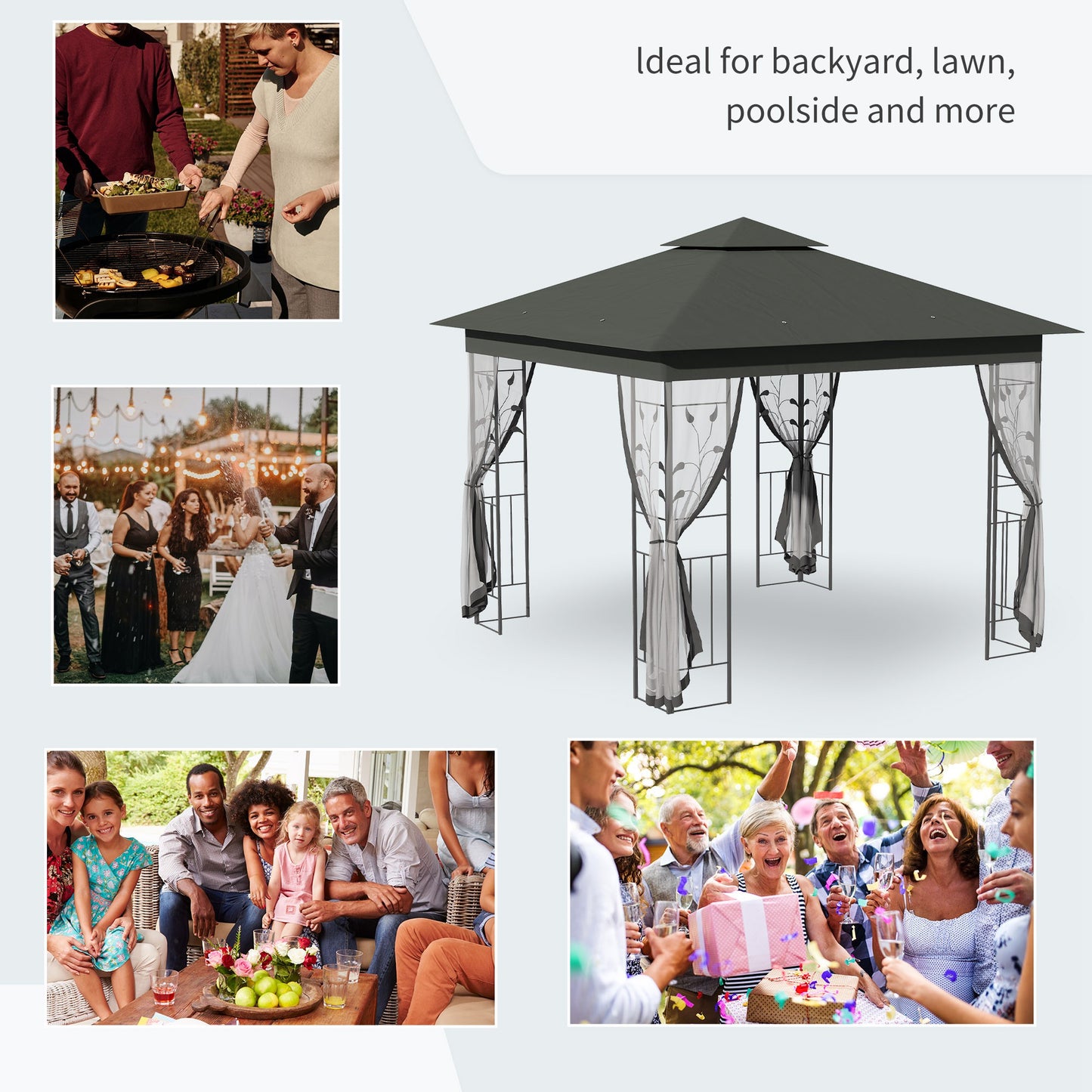 3 x 3(m) Steel Frame Double Roof Garden Gazebo - 3 Colour Options