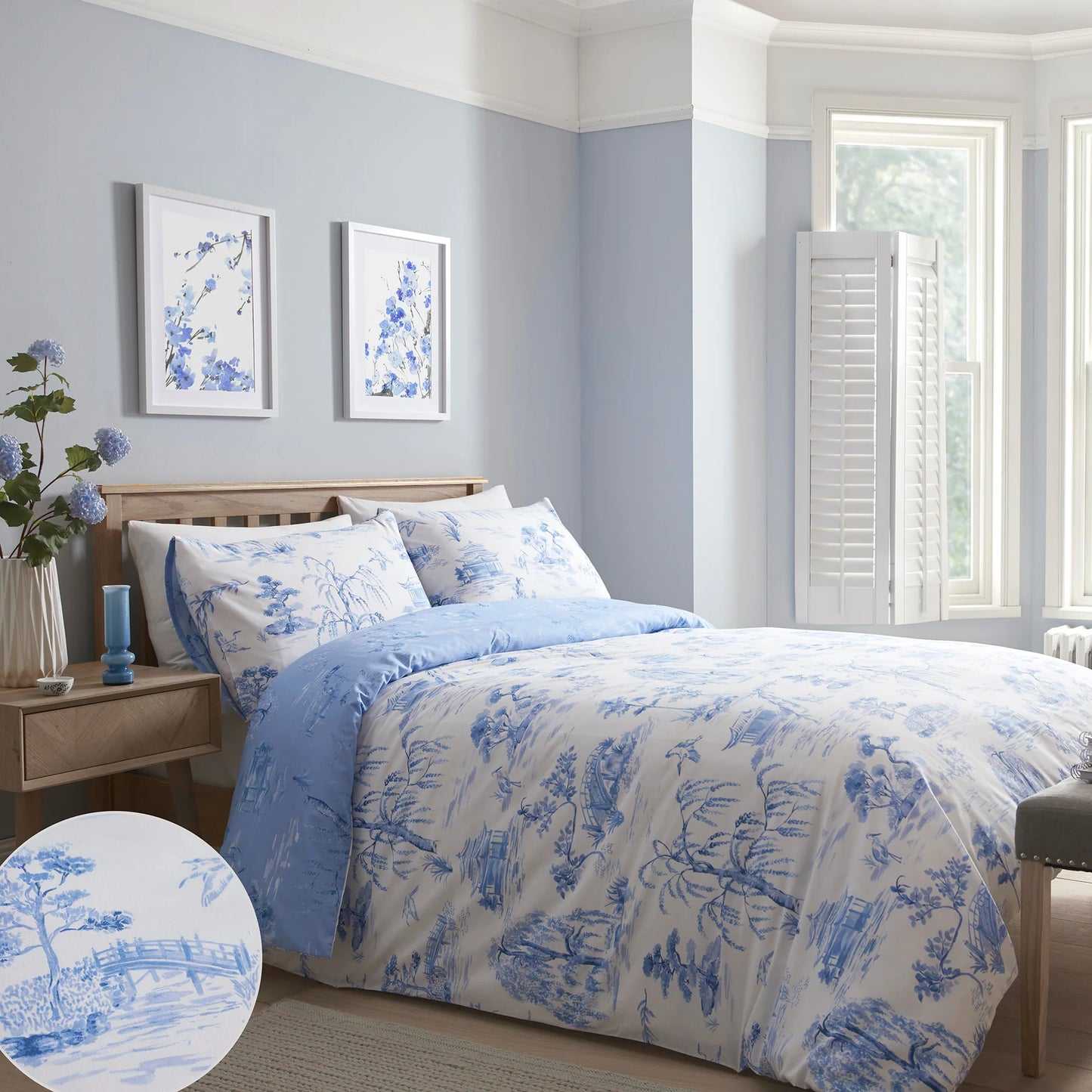 Oriental Garden Bedding Set Grey Or Blue