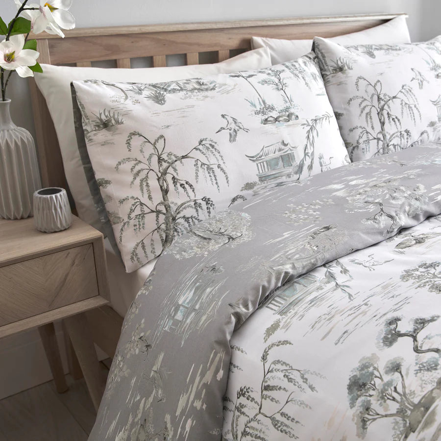 Oriental Garden Bedding Set Grey Or Blue