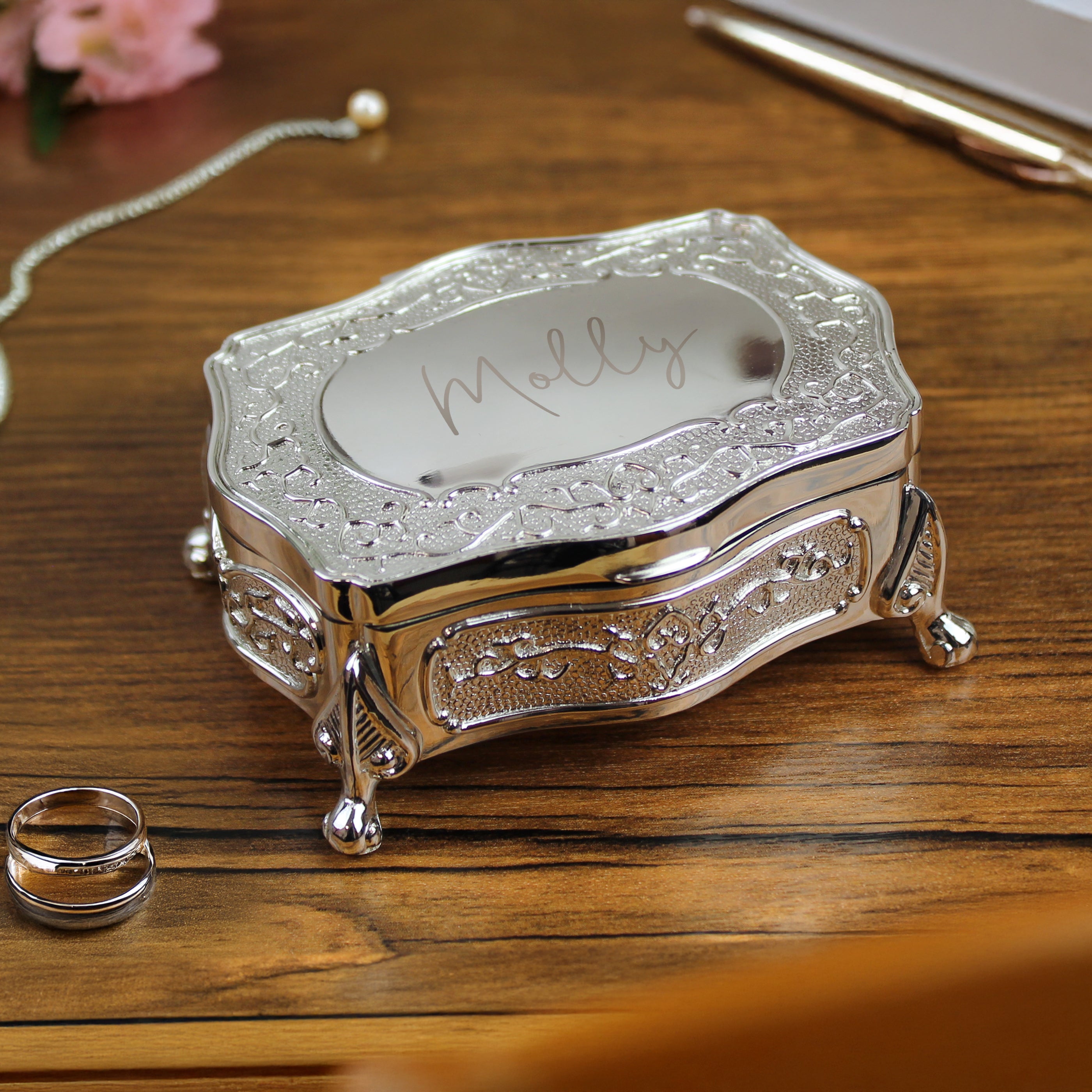 Personalised Small Silver Plated Jewellery Box