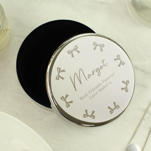 Personalised Bow Round Trinket Box