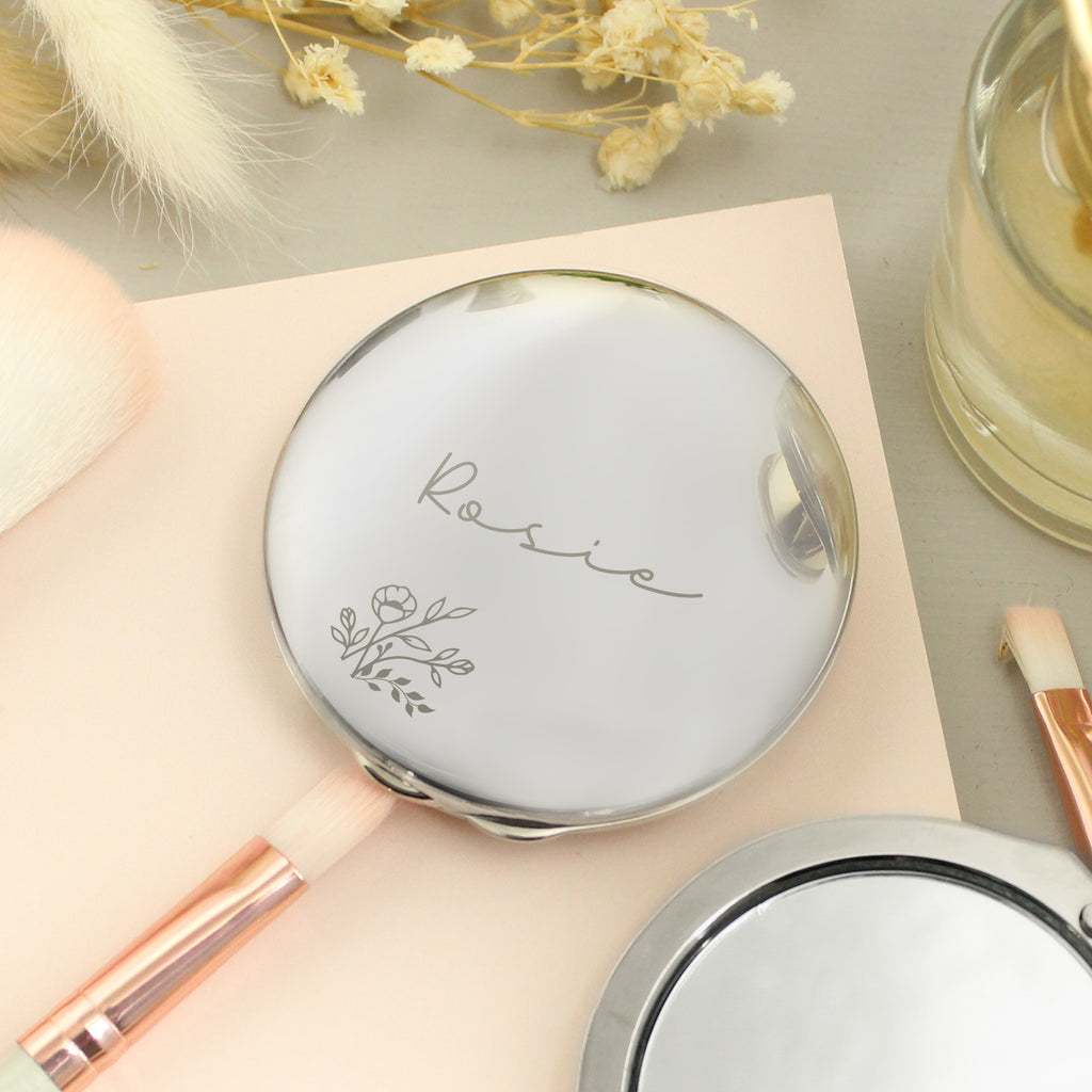 Personalised Floral Round Compact Mirror