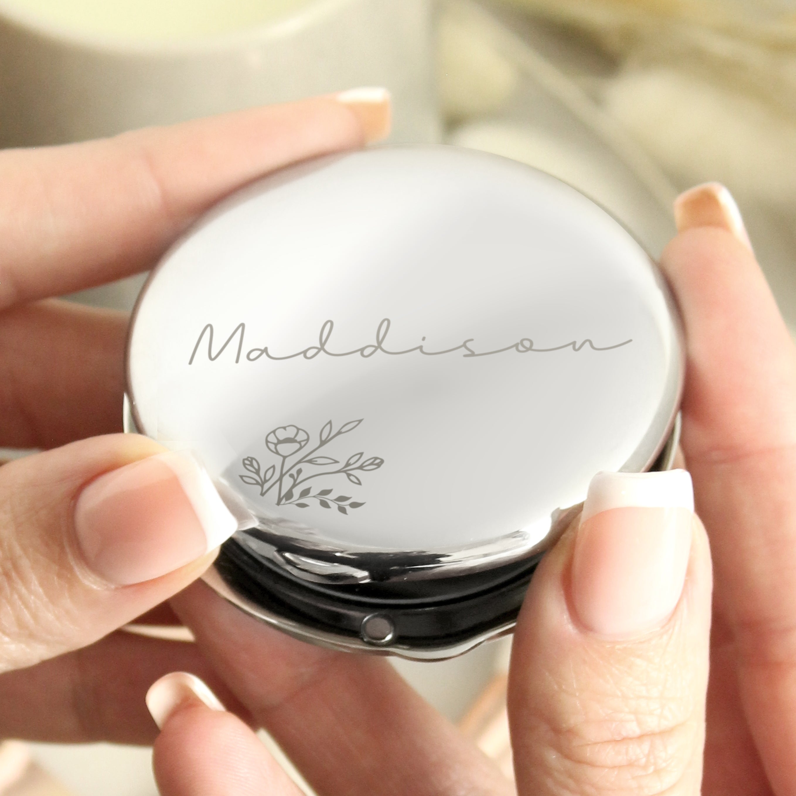 Personalised Floral Round Compact Mirror