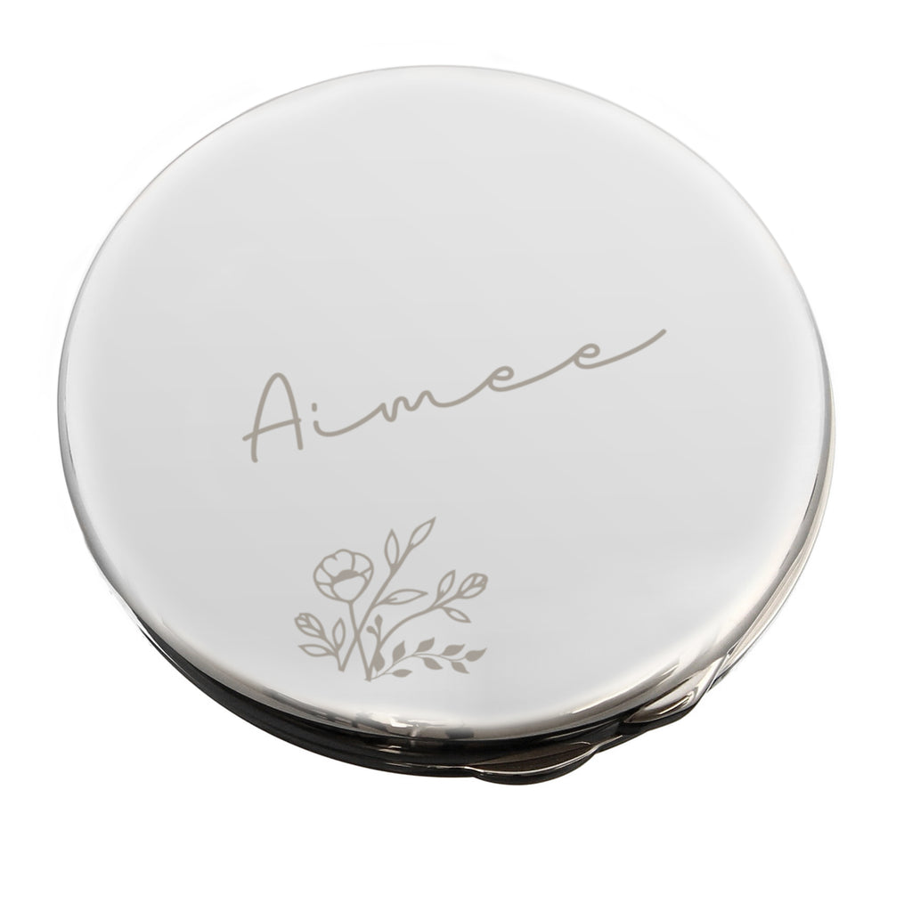 Personalised Floral Round Compact Mirror