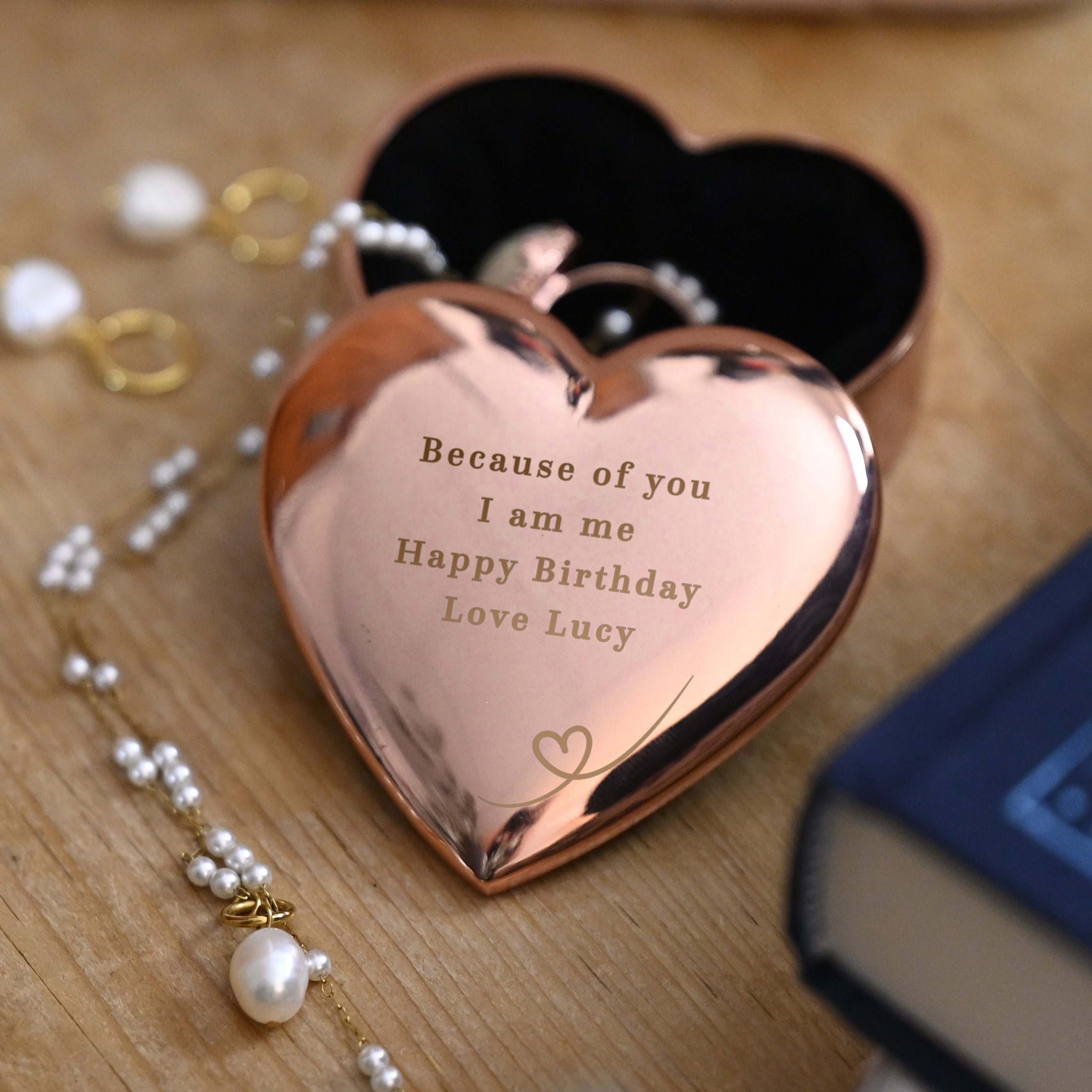Personalised Rose Gold Heart Trinket Box