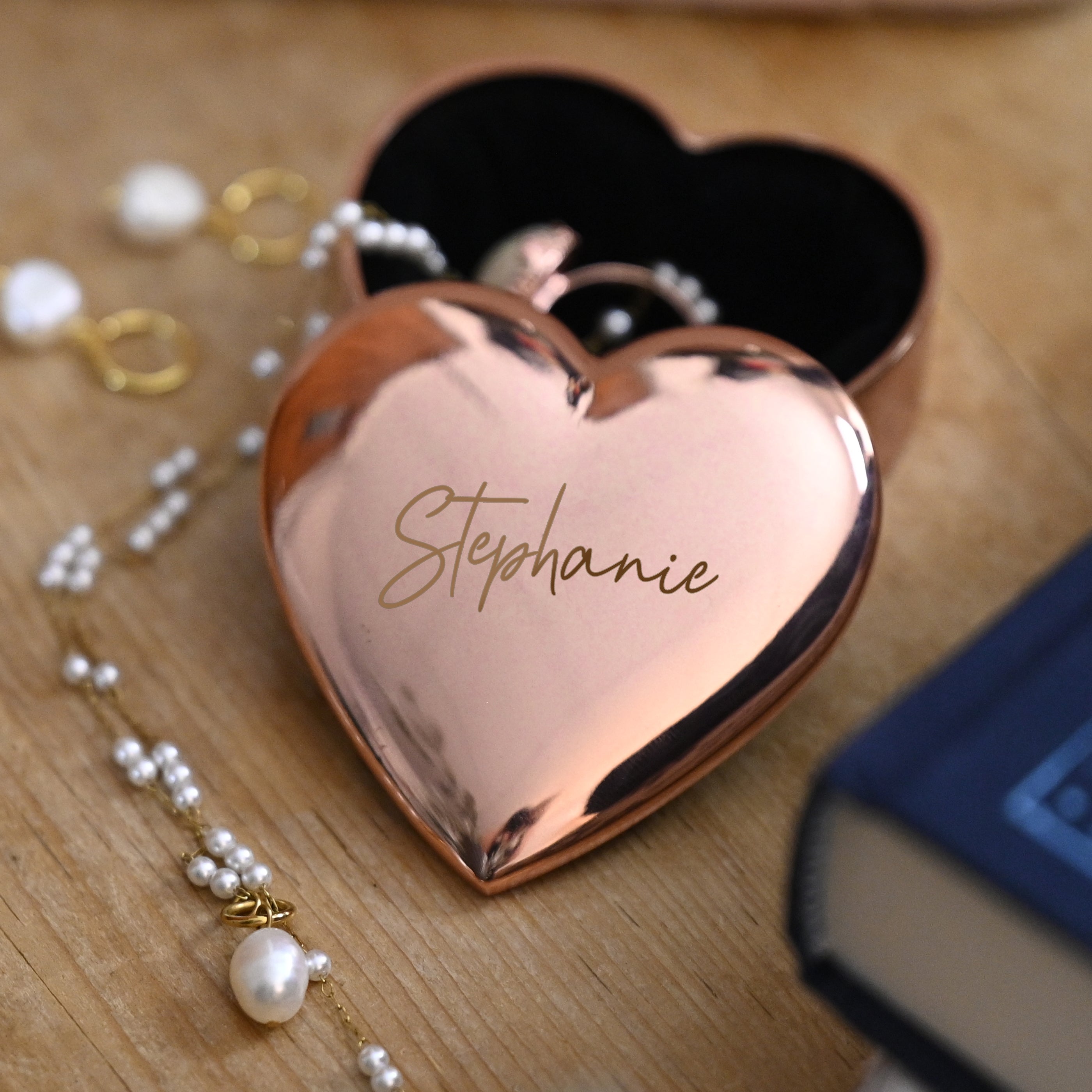 Personalised Engraved Rose Gold Heart Trinket Box