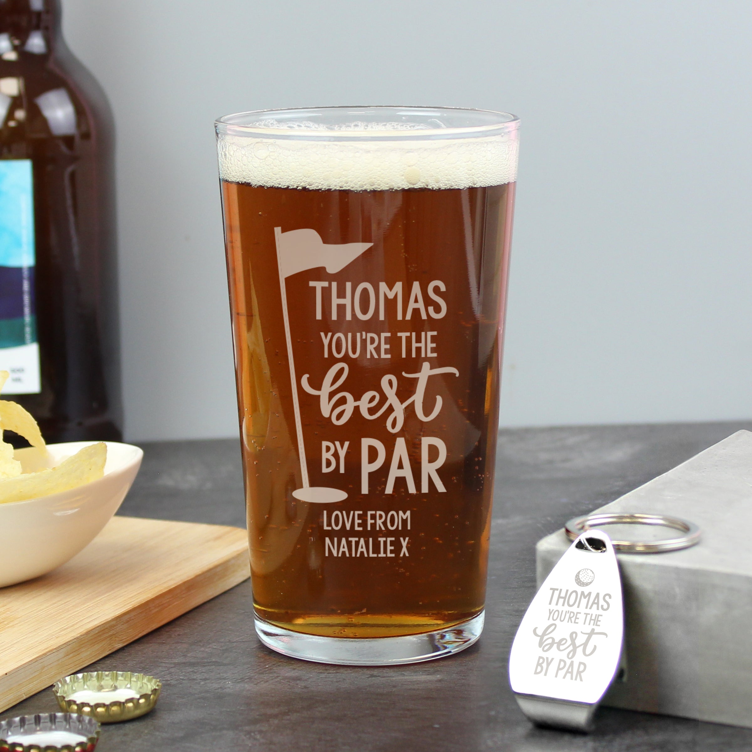 Personalised By Par Pint Glass & Bottle Opener