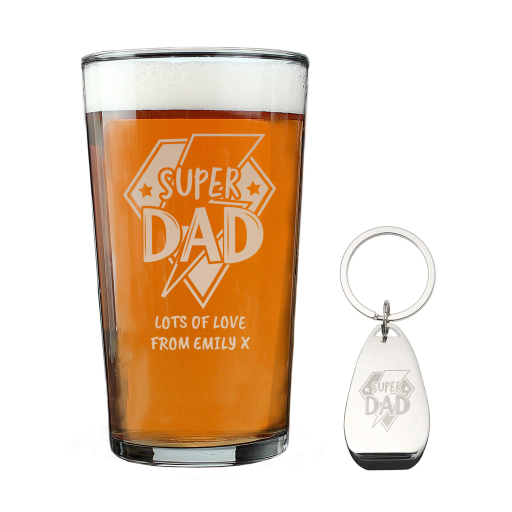 Personalised Super Dad Pint Glass & Bottle Opener
