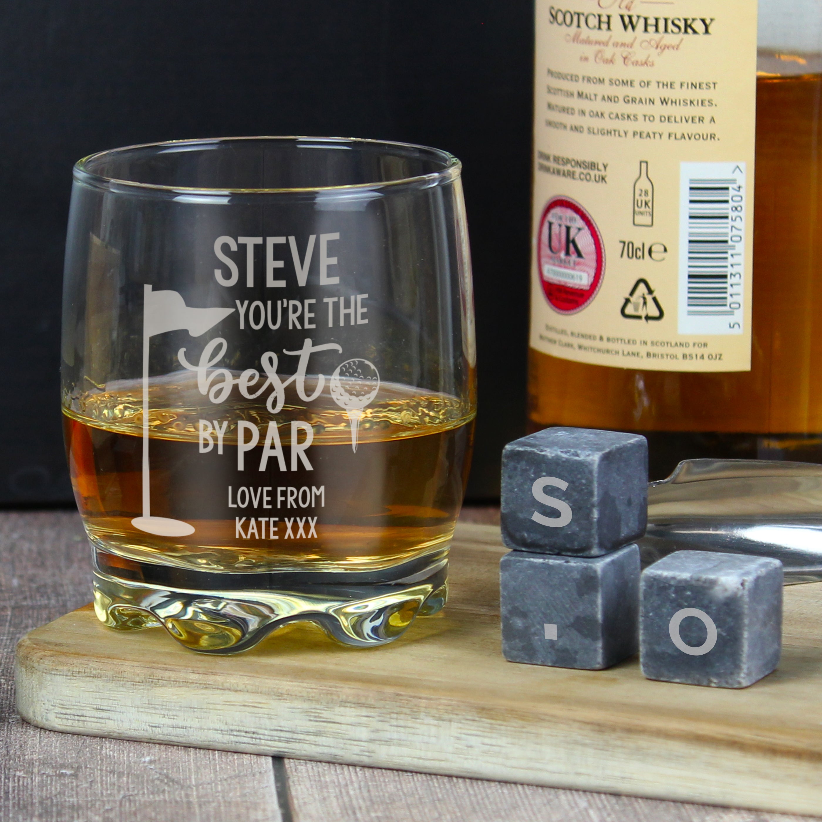 Personalised Best By Par Glass & Whisky Stones