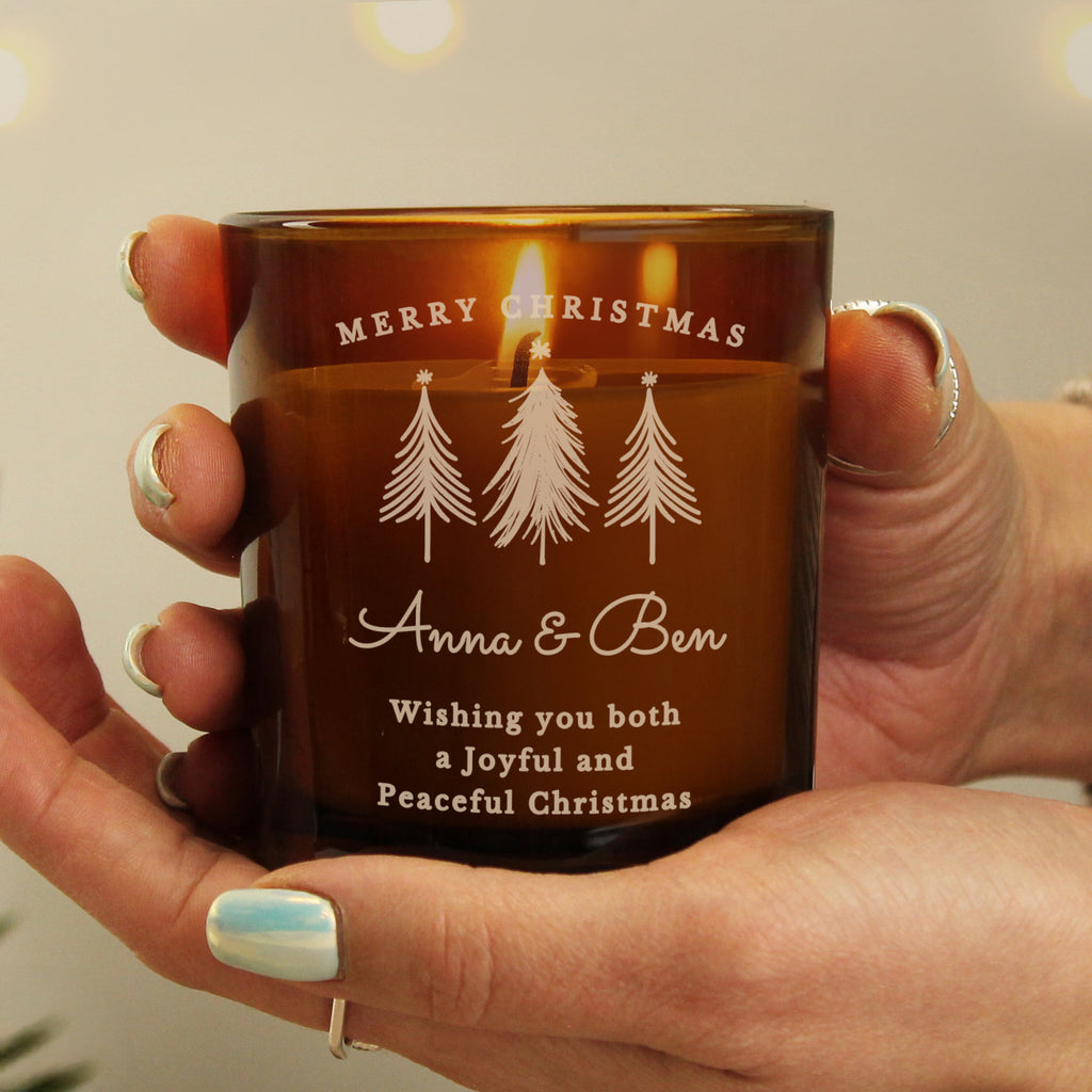 Personalised Christmas Tree Amber Glass Candle