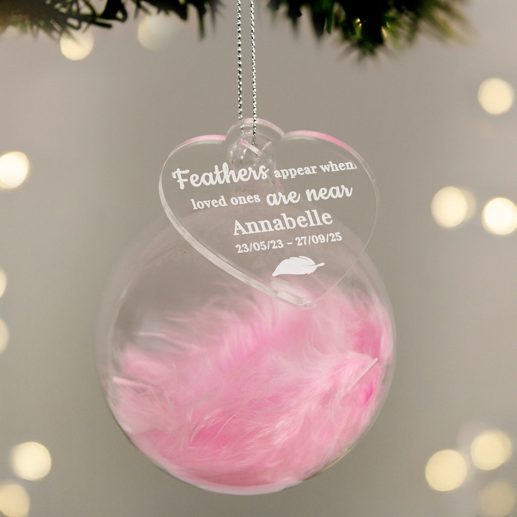 Personalised Pink Memorial Feather Bauble
