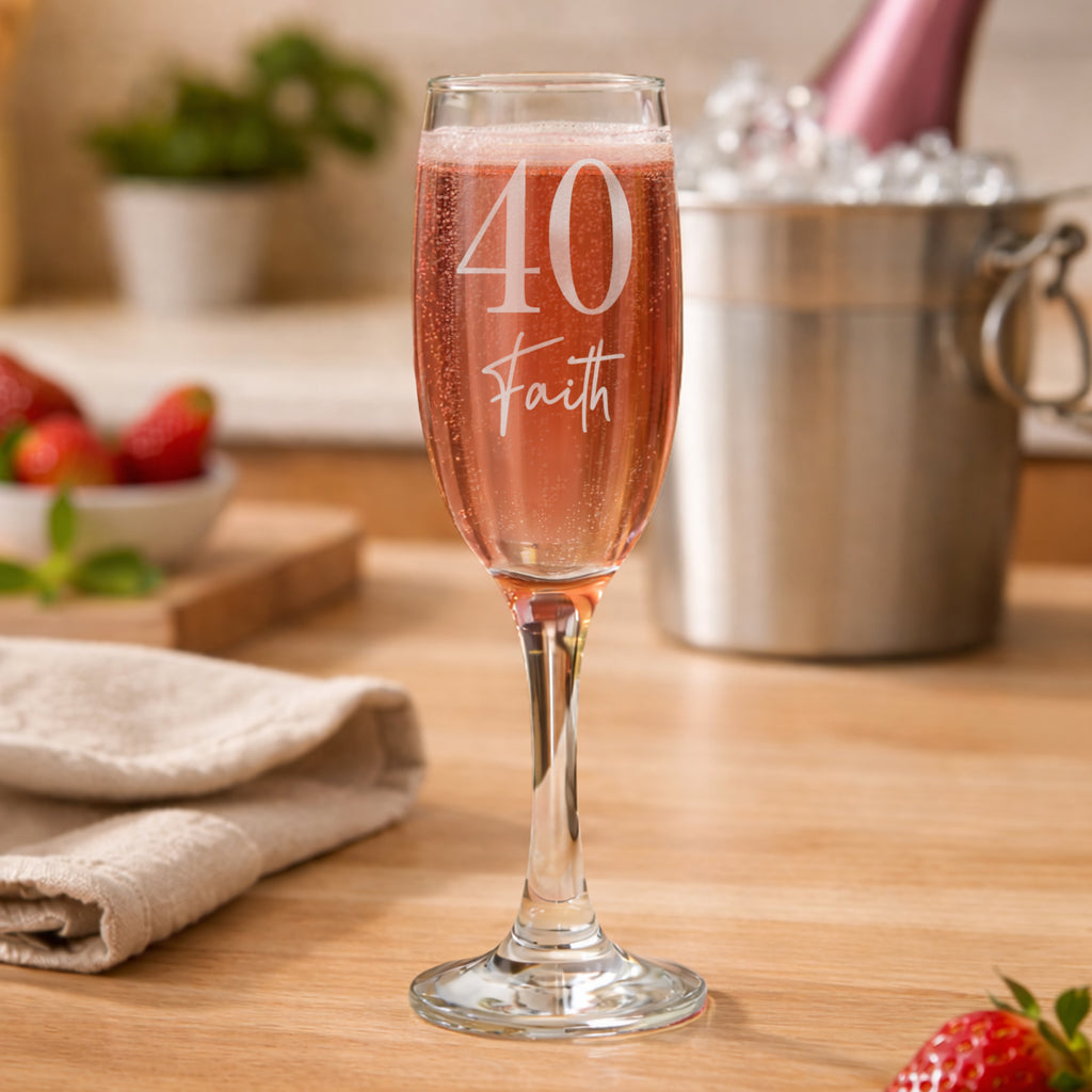 Personalised Big Age & Name Flute Glass